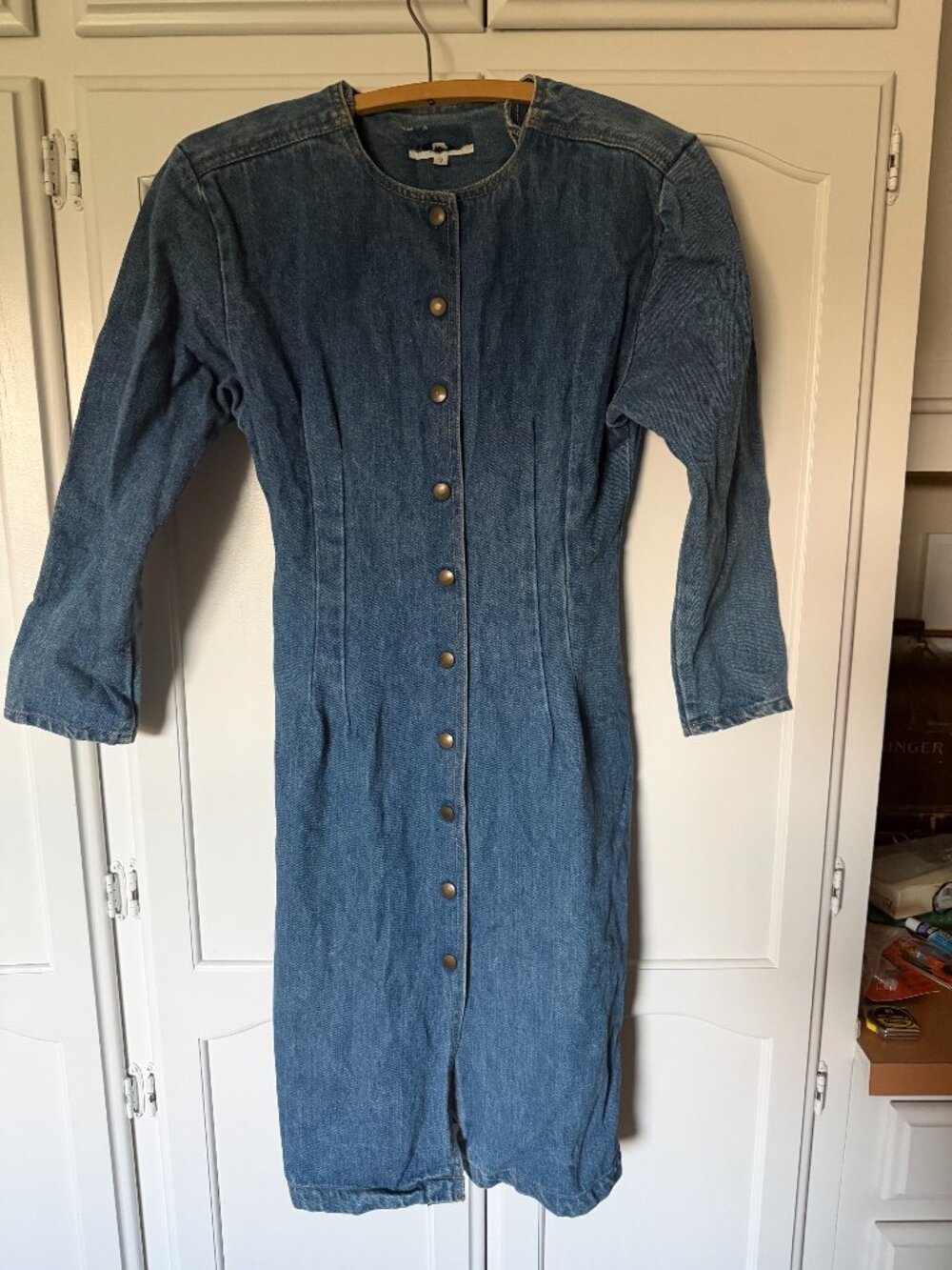 Vintage 90s Denim Midi Dress Button Front Size 7